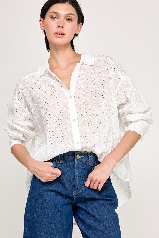 Hailey Eyelet Embroidered Oversized Button-Up