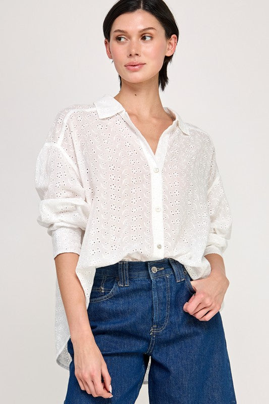 Hailey Eyelet Embroidered Oversized Button-Up