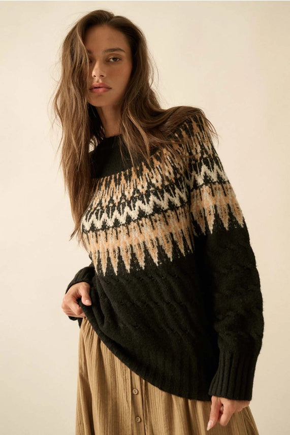 Cable Knit Fair Isle Sweater
