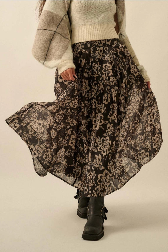 Brittany Floral Skirt - Black
