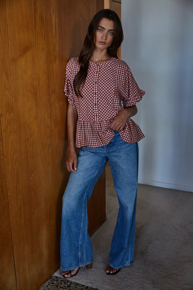 Gingham Ruffle Peplum Top