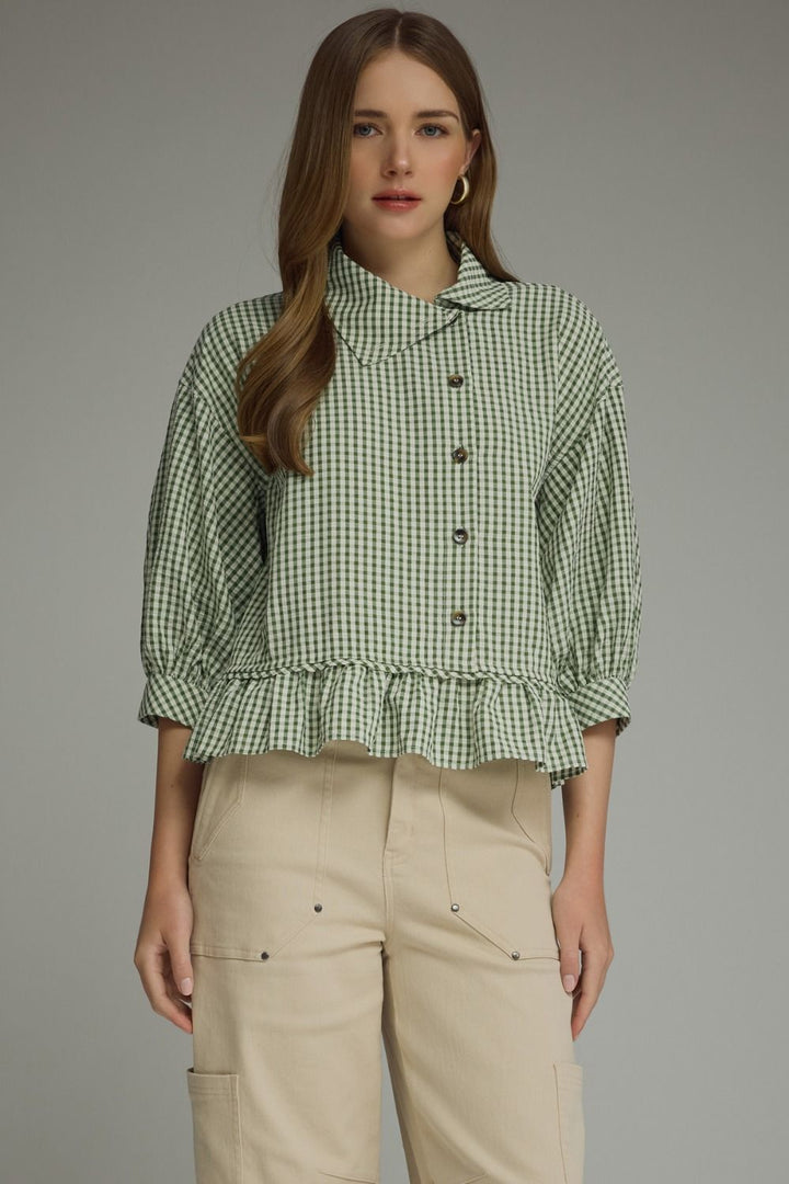 Gina Gingham Peplum Top - Forrest