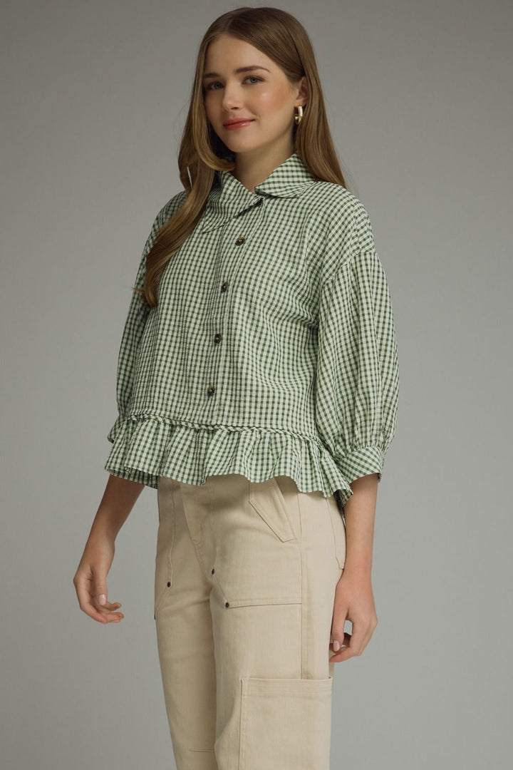 Gina Gingham Peplum Top - Forrest