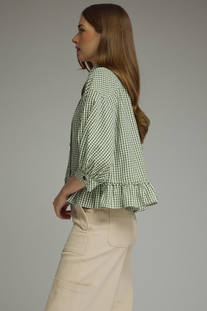 Gina Gingham Peplum Top - Forrest