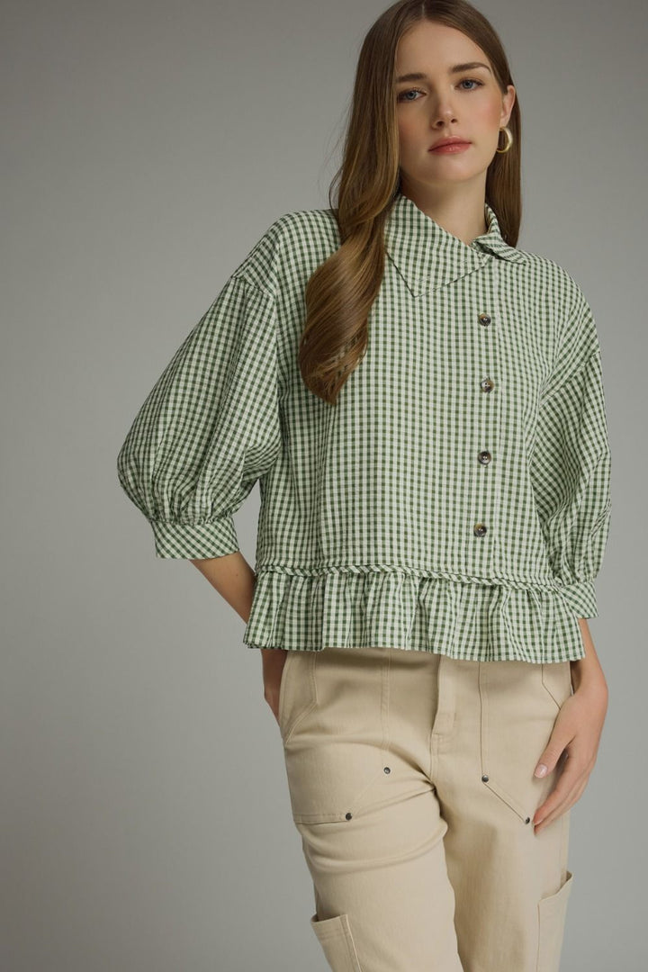 Gina Gingham Peplum Top - Forrest