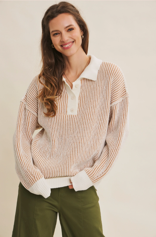 Textured Stripe Henley Sweater