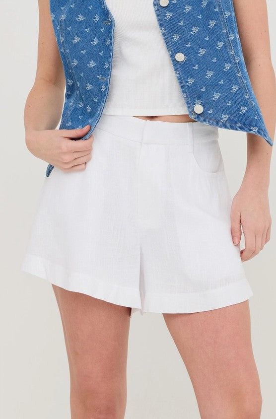 High-Waisted Linen Blend Shorts