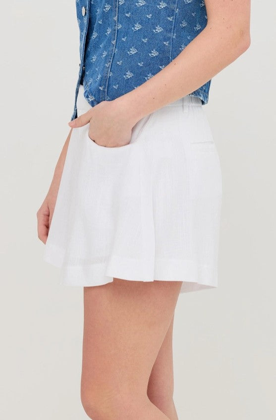 High-Waisted Linen Blend Shorts
