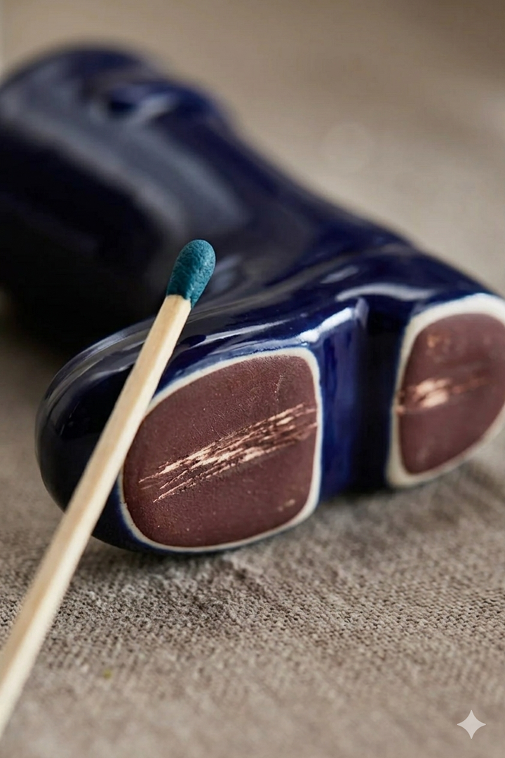 Wellington Boot Match Holder Navy Ceramic