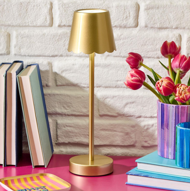 LED Portable Cordless Table Lamp with Scalloped Edge Shade