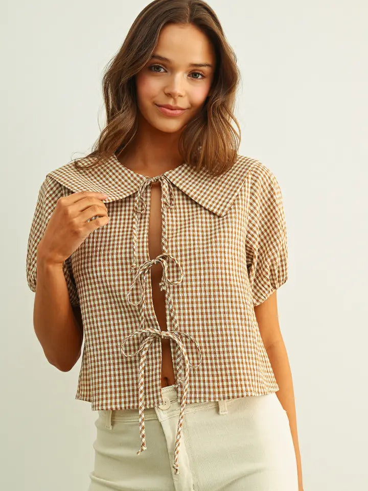 Margoux Front Tie Top- Mocha
