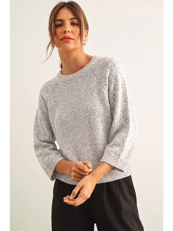 GiGi Round Neck Nitt Top- Salt & Pepper