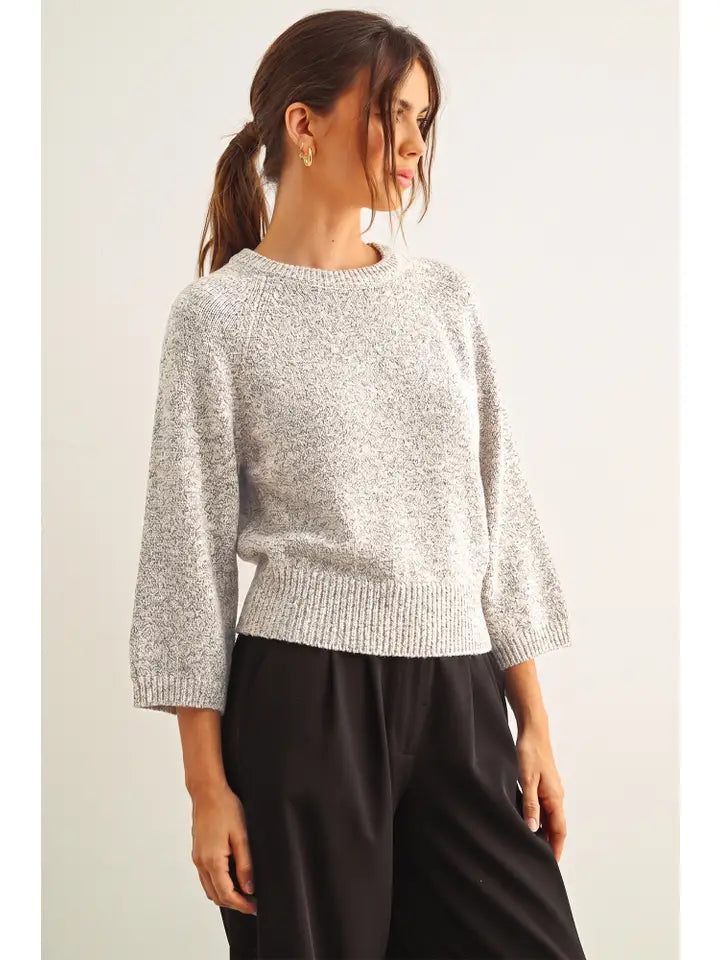 GiGi Round Neck Nitt Top- Salt & Pepper