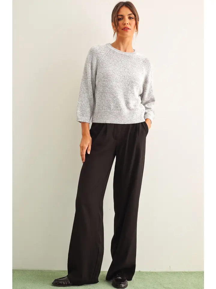 GiGi Round Neck Nitt Top- Salt & Pepper