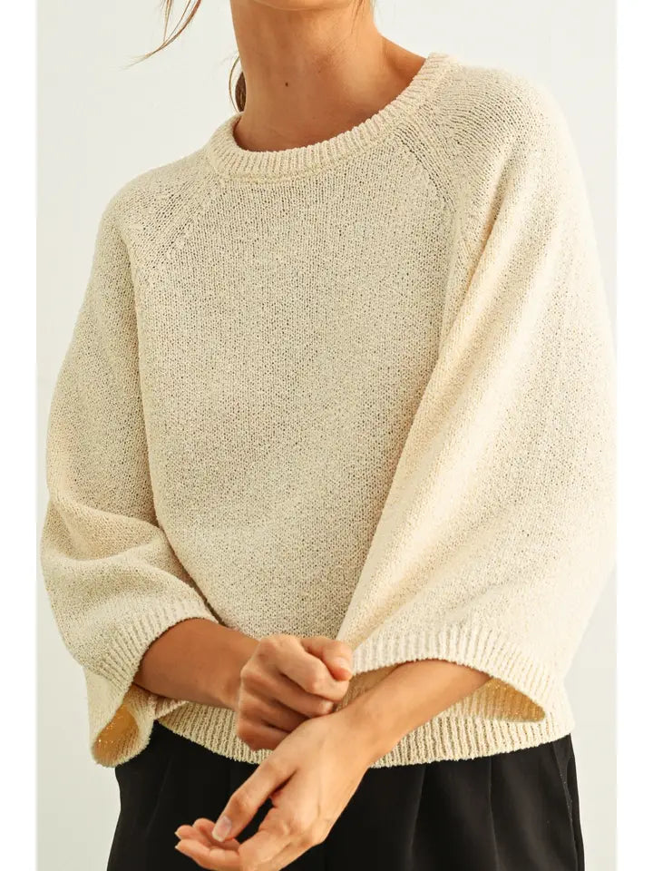 Gwen Round Neck Nitt Top- Beige