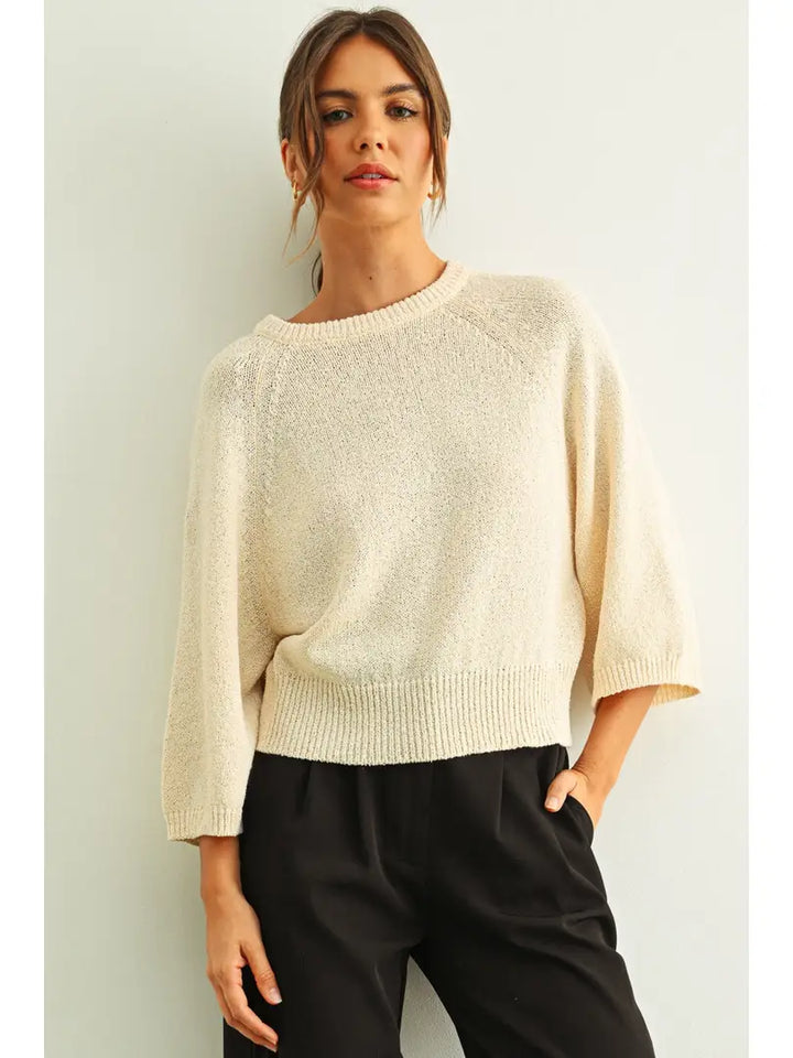 Gwen Round Neck Nitt Top- Beige