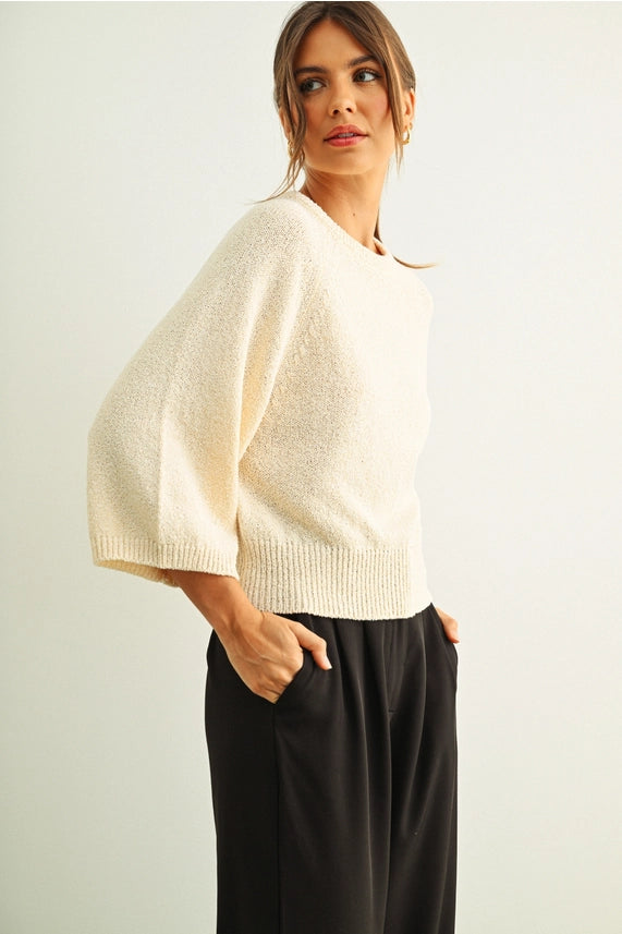 Gwen Round Neck Nitt Top- Beige
