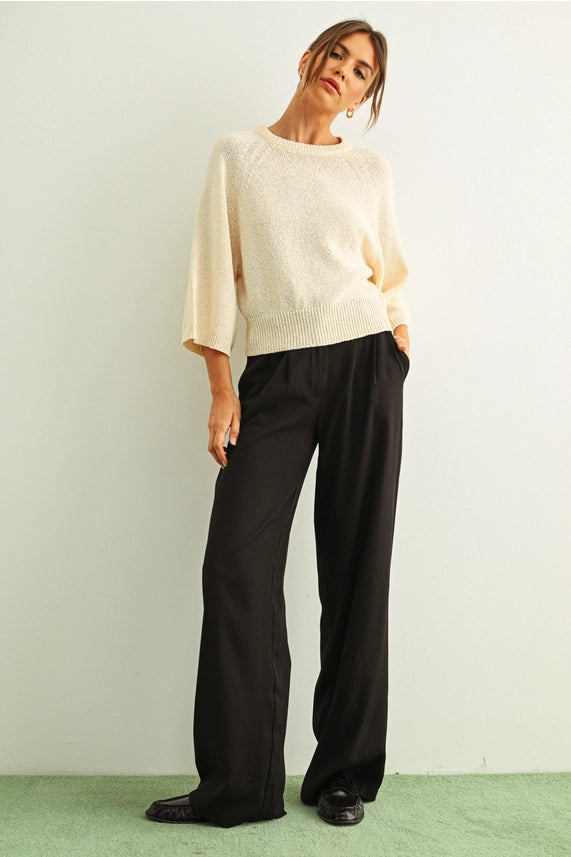 Gwen Round Neck Nitt Top- Beige