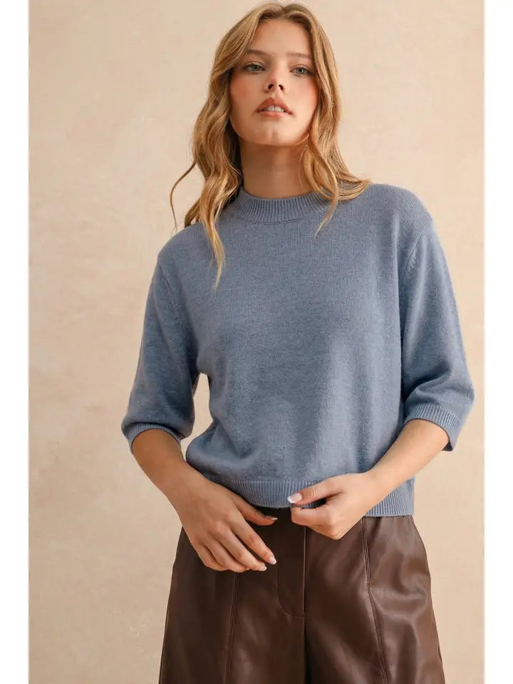 Savannah Sweater Top- Cashmere Blue