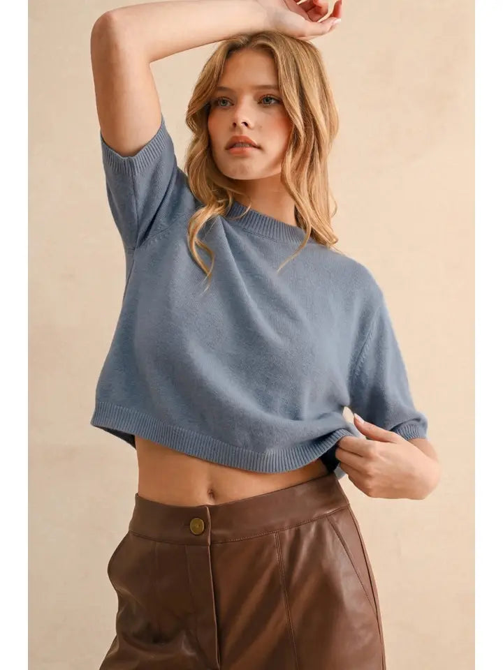 Savannah Sweater Top- Cashmere Blue