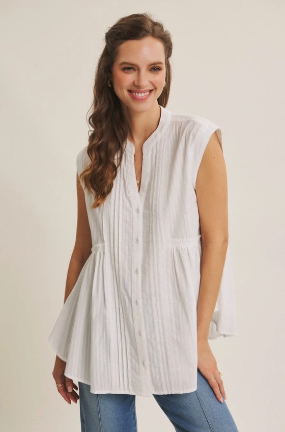 Nancy Textured Cotton Peplum Top