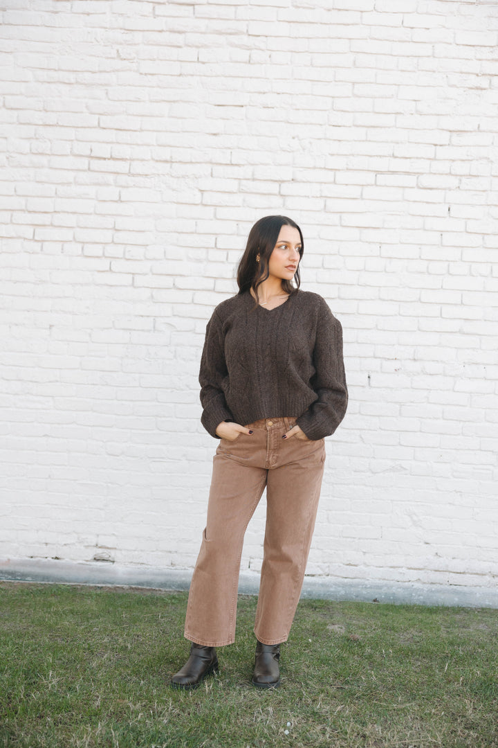 V-Neck Cable Sweater Top