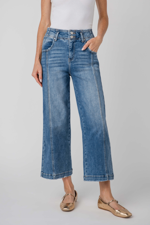 Pintuck Wide-Leg Cropped Jeans