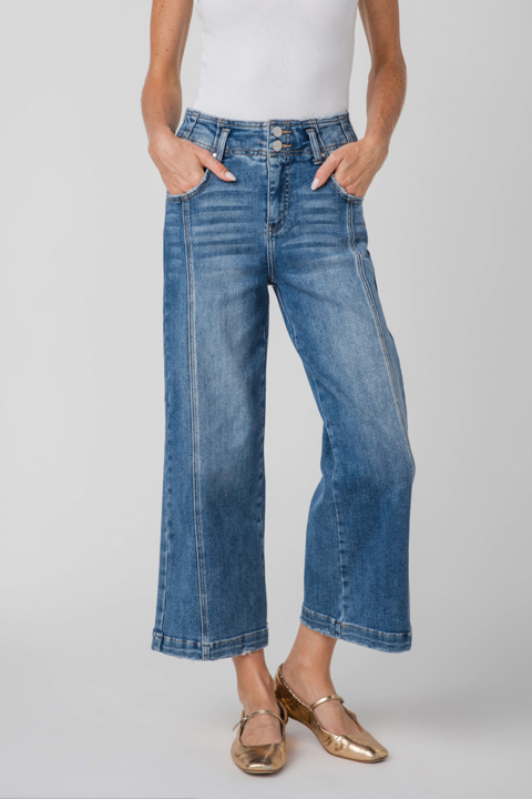 Pintuck Wide-Leg Cropped Jeans