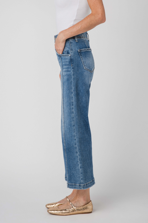Pintuck Wide-Leg Cropped Jeans