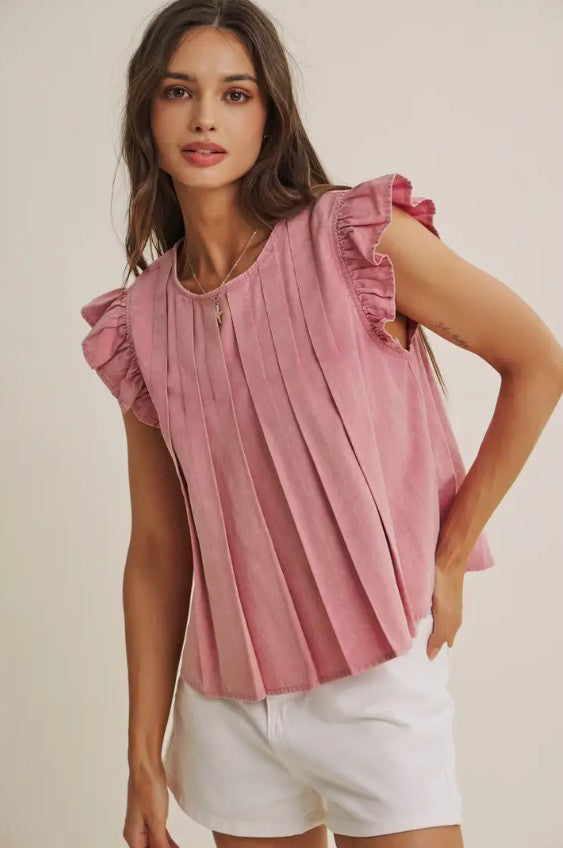 Regan Pleated Ruffle Blouse