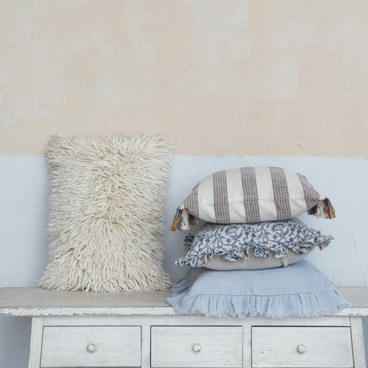 Blue Floral Block Print Pillow