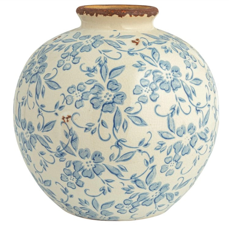 Vintage Blue Botanical Terracotta Vase