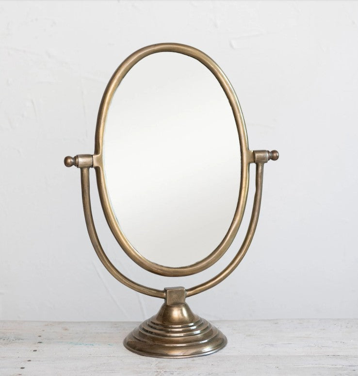 Antique Brass Framed Mirror on Stand