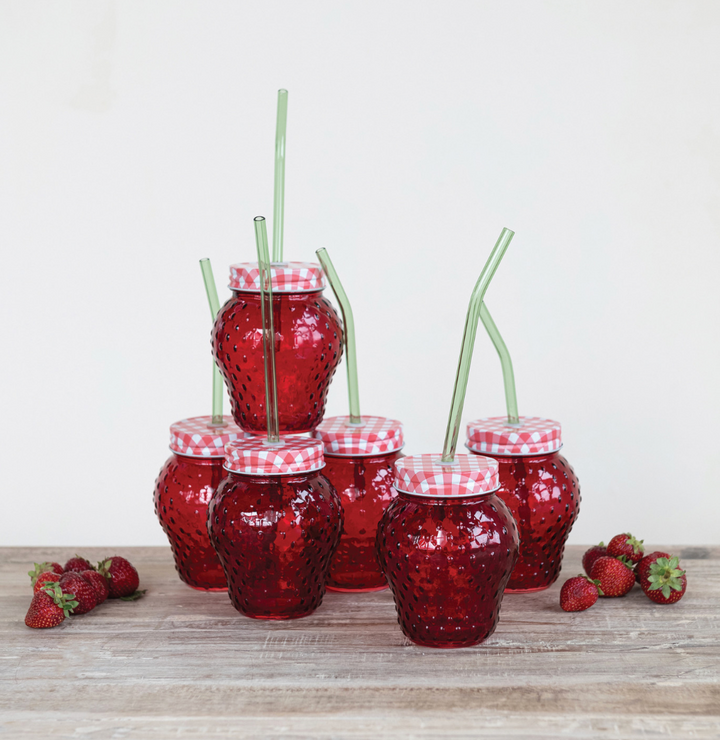 Strawberry Shaped Glass with Lid & Straw