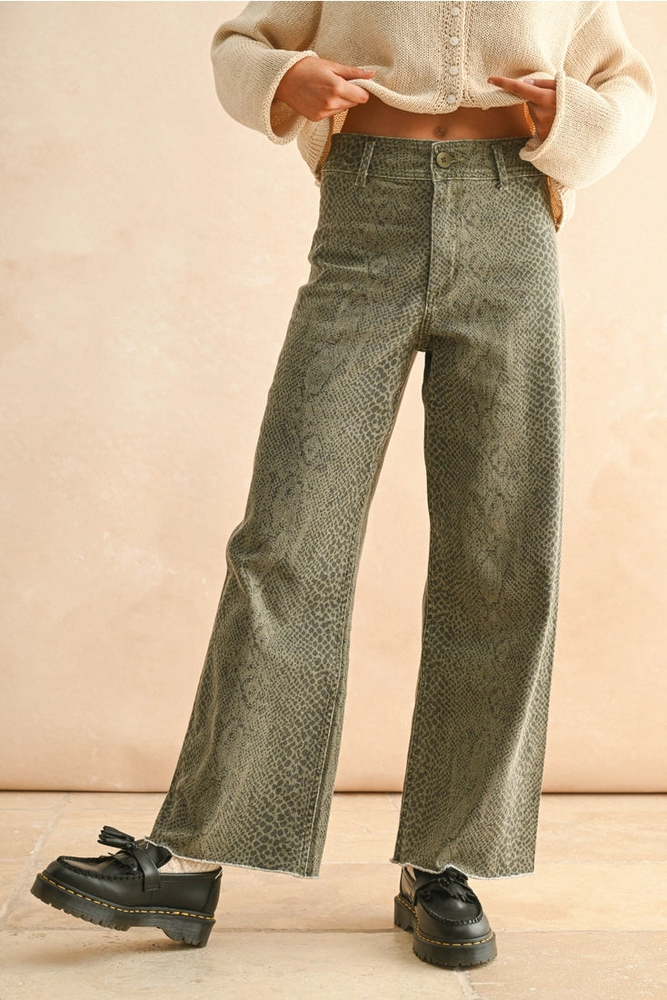 Frayed Snake Print Pants