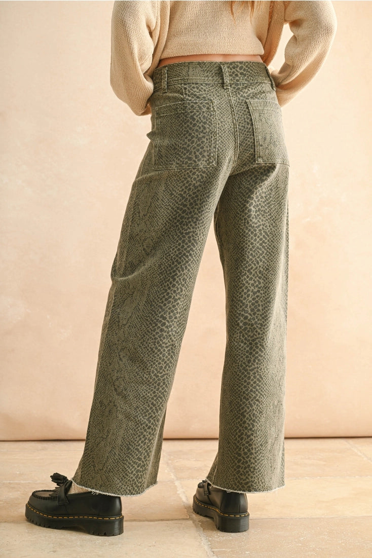 Frayed Snake Print Pants