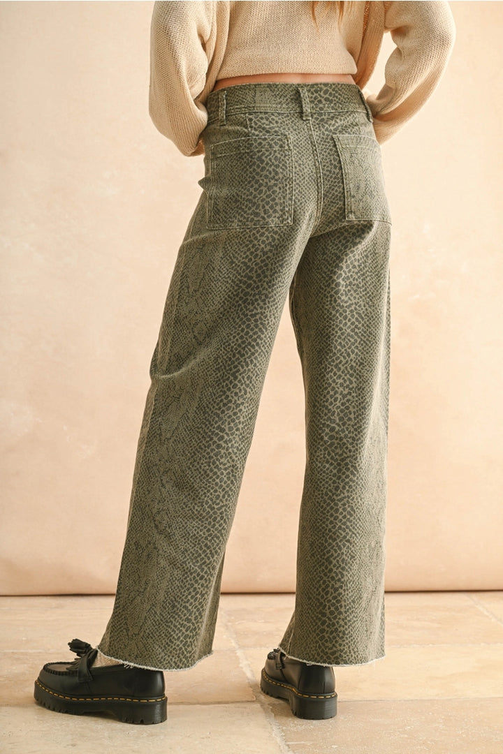 Frayed Snake Print Pants