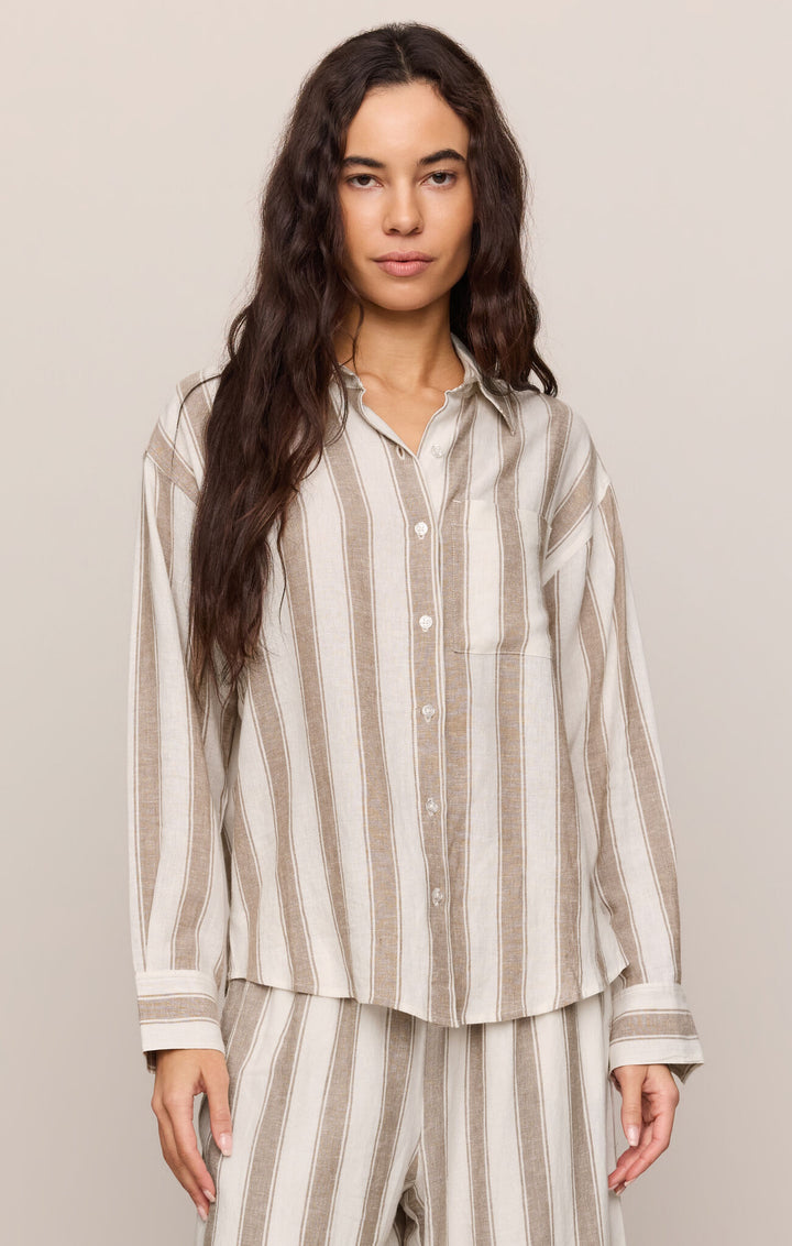 The Perfect Striped Button-Up - Light Toffee