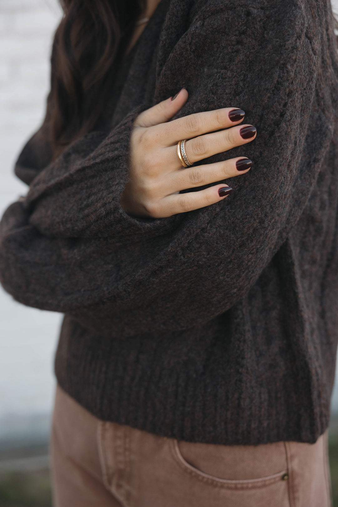 V-Neck Cable Sweater Top