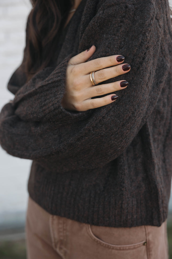 V-Neck Cable Sweater Top