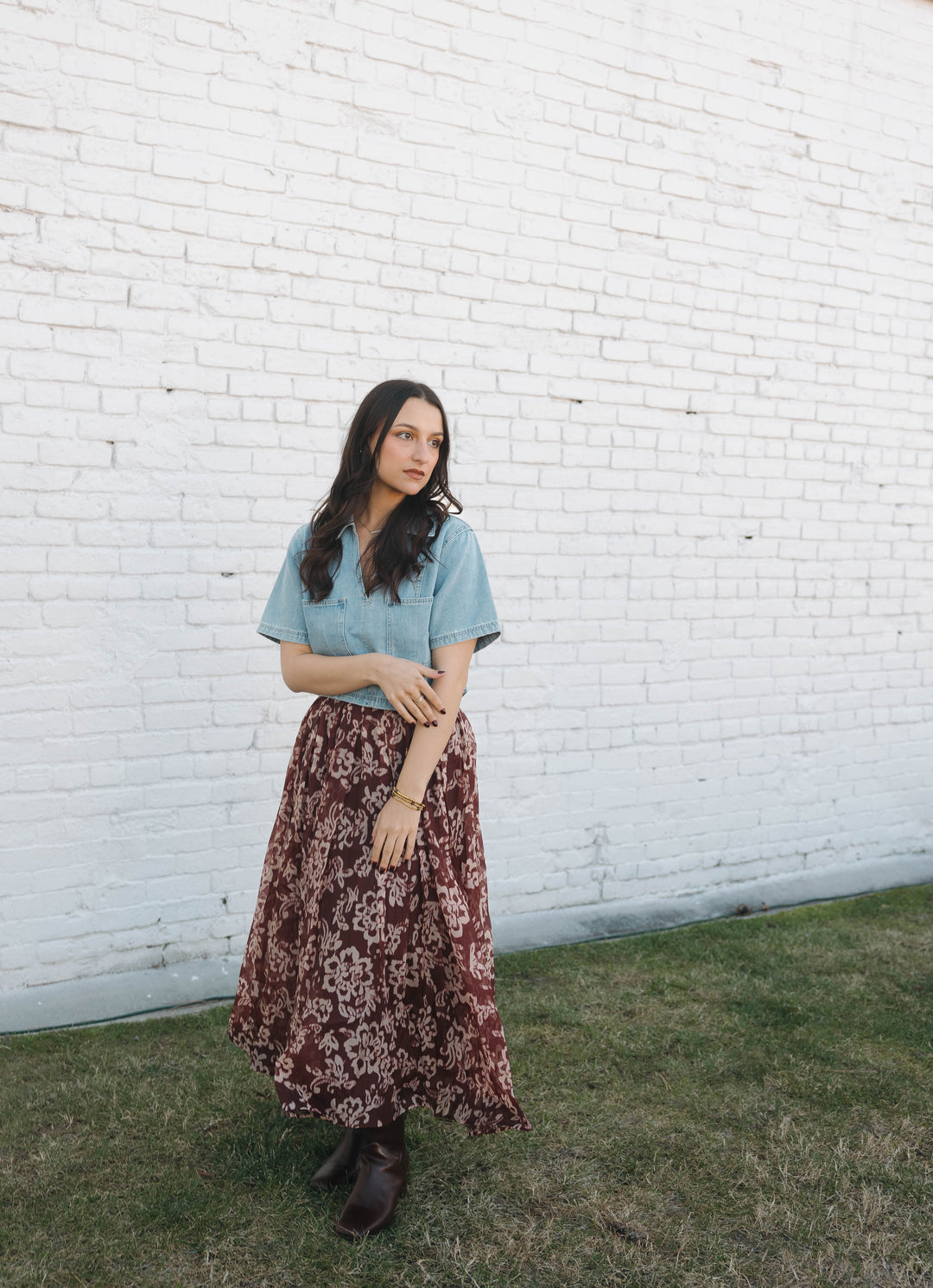 Brittany Floral Skirt - Burgundy