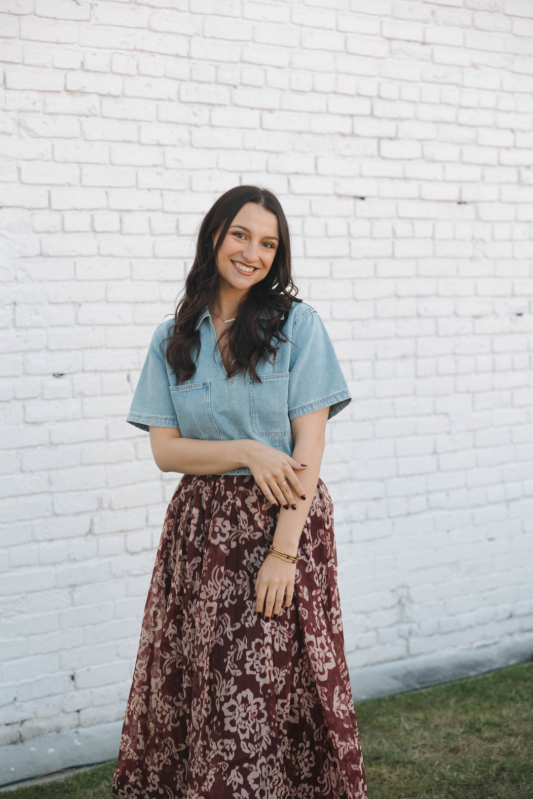 Brittany Floral Skirt - Burgundy