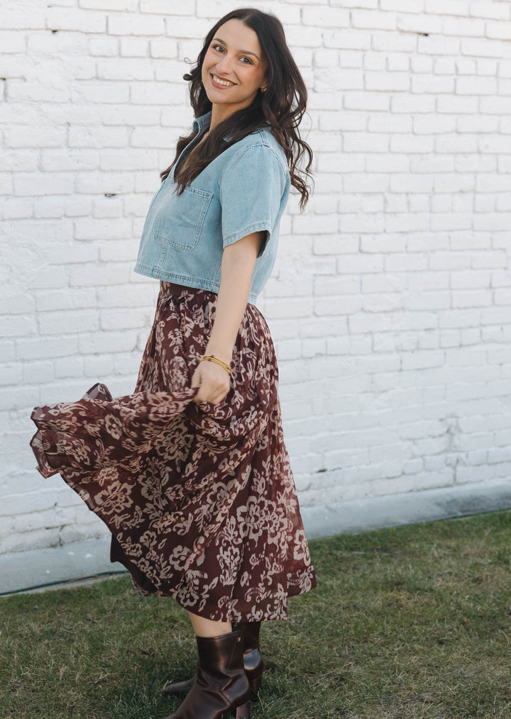 Brittany Floral Skirt - Burgundy