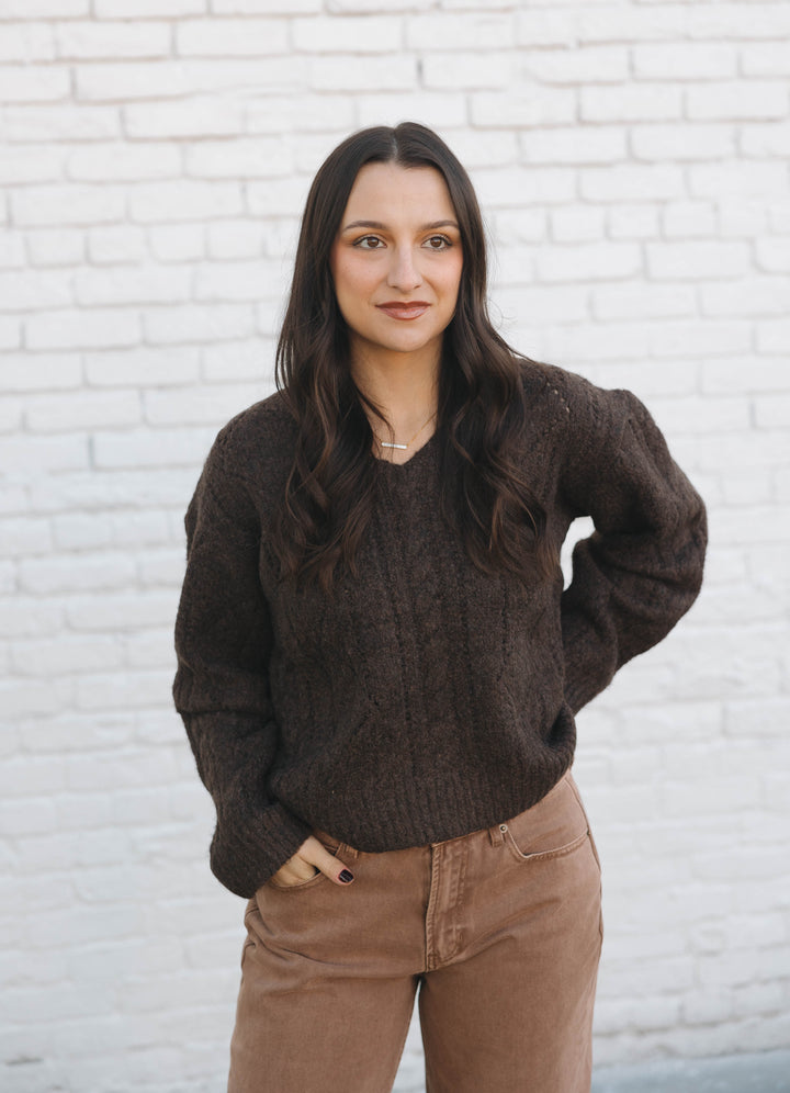V-Neck Cable Sweater Top