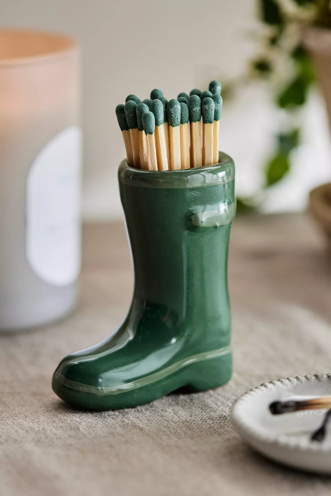Wellington Boot Match Holder Green Ceramic