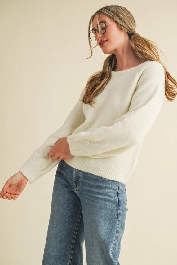 Floral Knit Puff Sleeve Sweater