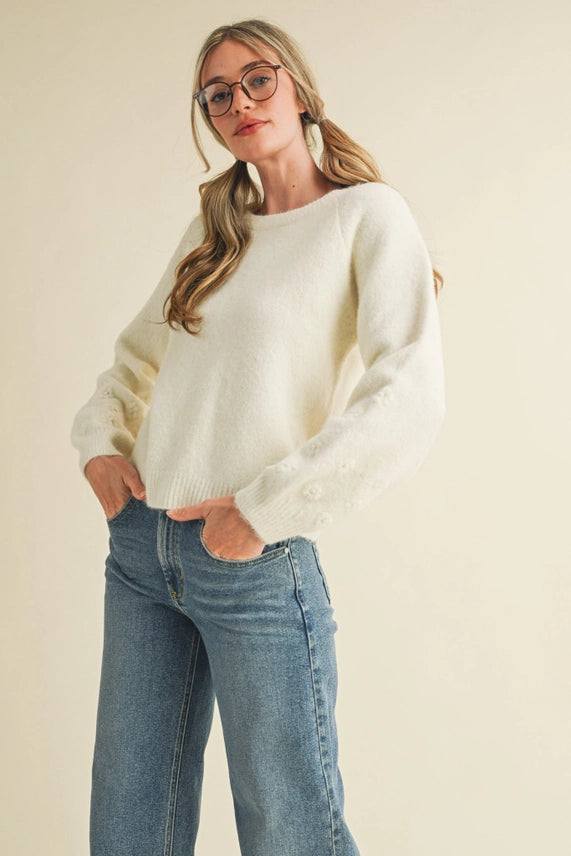Floral Knit Puff Sleeve Sweater