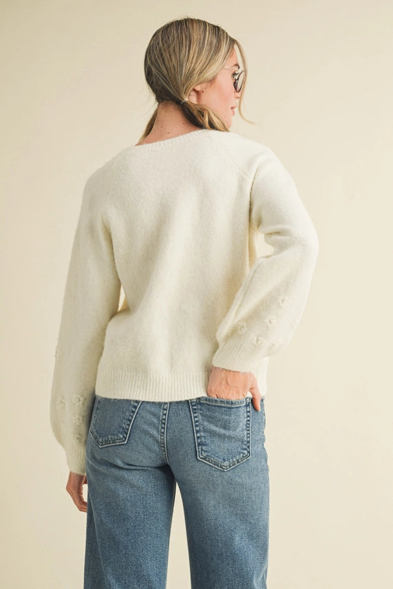 Floral Knit Puff Sleeve Sweater