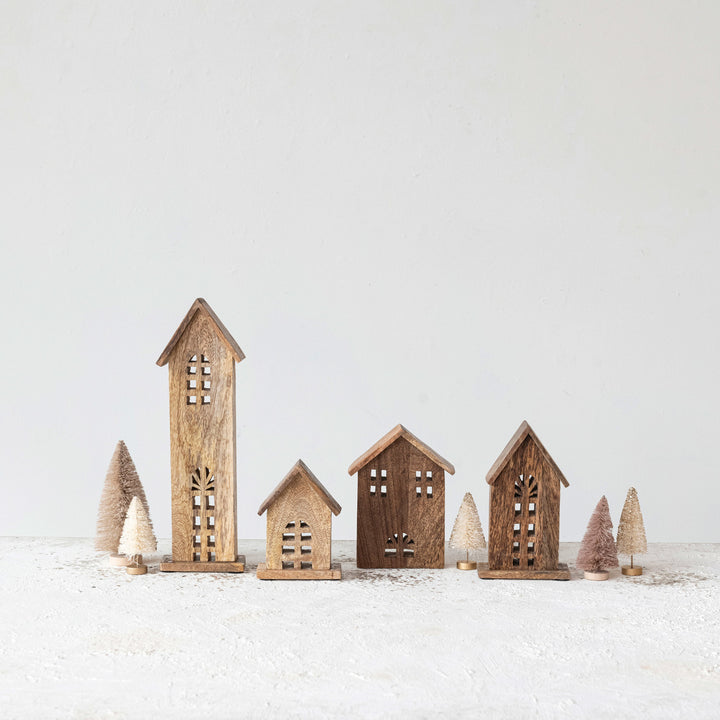 Carved Mango Wood Christmas Houses