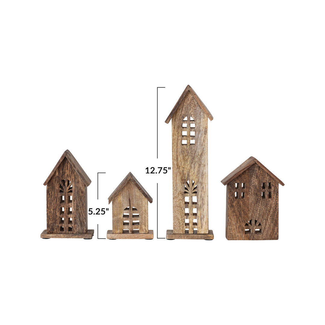 Carved Mango Wood Christmas Houses